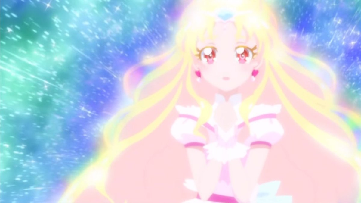 Hareyuk's tweet photo. Supuestamente llamada Cure Tomorrow (curioso nombre si es así, sabiendo la temática de Hugtto Precure), ¡por fin vemos su cara y su diseño! Es realmente linda, no me esperé su repentina aparición en el episodio 39. ¡Espero que tenga buena historia! #HugttoPrecure #CureTomorrow https://t.co/gT2GpAN2Hq