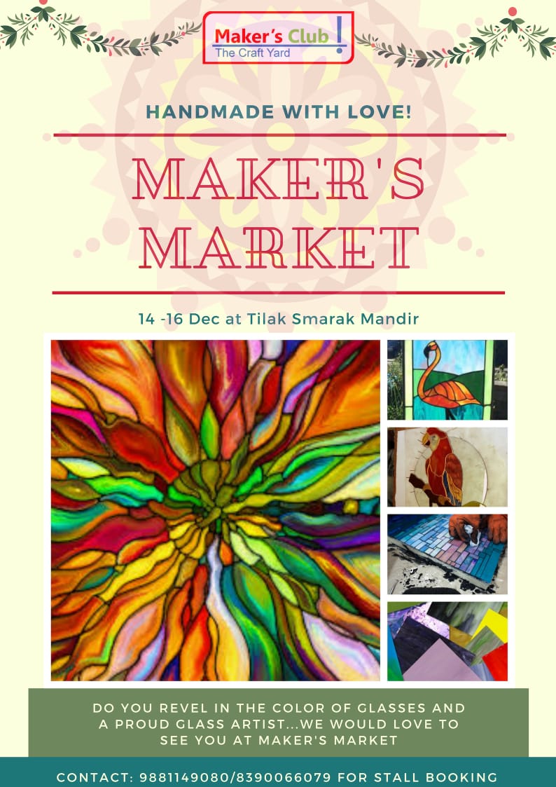 #makersclubindia brings #makersmarket in #pune. Book your stall now to showcase your #handmadeart #mosaic #glassart #diy #handmade #embroidery #pottery #decoupage #LampLovers #potterylovers