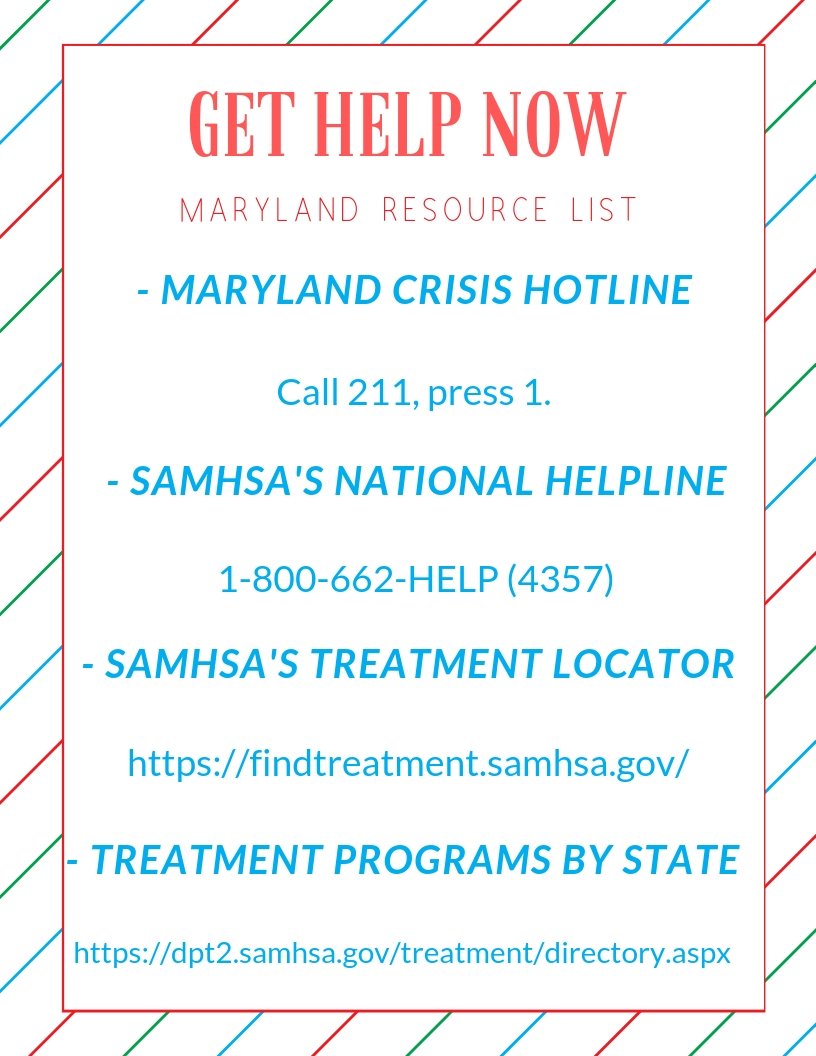 OpioidFreeGen's tweet photo. When you choose to take that first step toward recovery, it is important to know the options available to you. Here are a list of resources available in Maryland!

#OFGMovement #JointheMovement #opioidepidemic #opioidcrisis #GetHelpNow https://t.co/yrqZmTlUph