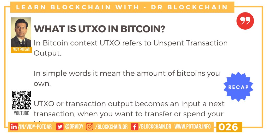 VidyPotdar's tweet photo. What is UTXO in bitcoin?
#Bitcoin #learnBlockchain #DrBlockchain #vidypotdar
@ausfinex @Gaiatrader @thomaspower @J_Otgonsvkh @king_Paulie @Damien_CABADI @SangeetaWaldron @dianablass @CarlaJohnson @meisshaily @blockchainhubAU @todoscar @TheTechFools @StakeChain https://t.co/TSlKFBN2ec