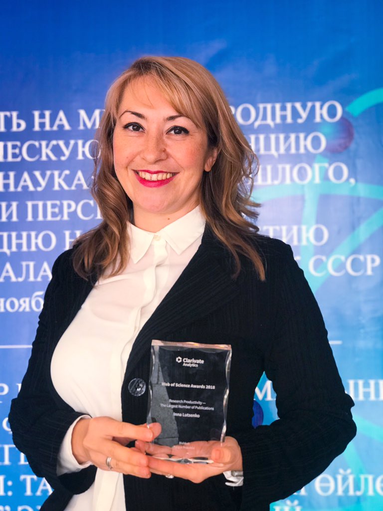 inna_lutsenko's tweet photo. I am very thankful to be recognized by @clarivate and @webofscience and receive “Web of Science Awards 2018 : #Research productivity and the largest number of publications in #Kyrgyzstan” Thank to all my team, who made it possible! @Aishoola @dayana_naj @ismailova_a_ and others! https://t.co/XrVKdlRXBK