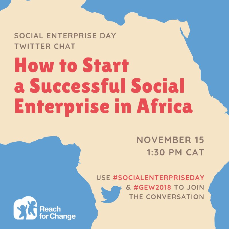 Happy #SocialEnterpriseDay! Do you know the key to being a successful social entrepreneur?

Join our Twitter chat today at 1:30PM CAT to pick up some tips! That's 11:30AM in Accra, 2:30PM in Addis Ababa and Dar es Salaam, and 12:30PM in Lagos! See you there! #GEW2018