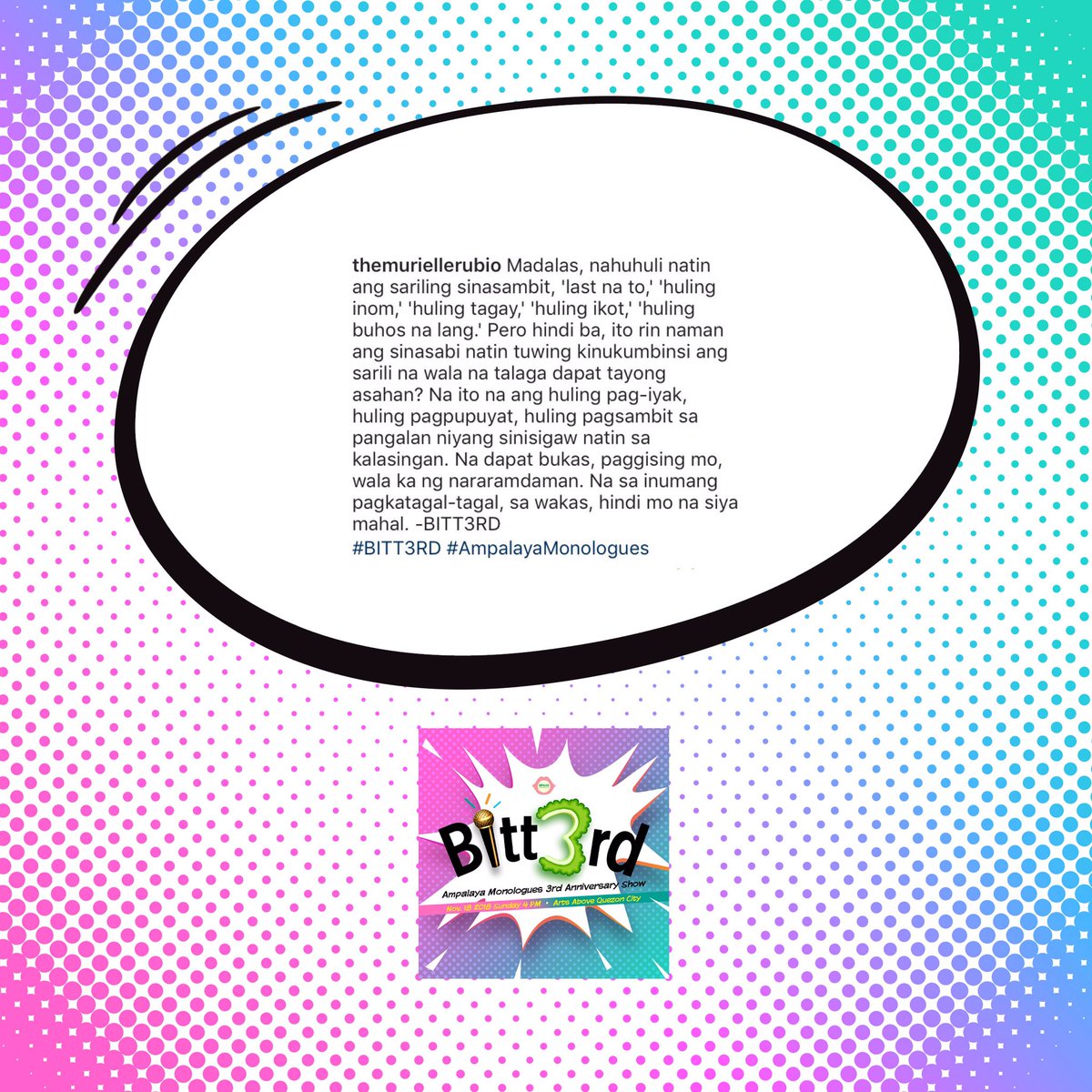 ampalayamnlgs's tweet photo. Don’t miss your last chance to experience #bitt3rd! https://t.co/YcmQXBzOjM