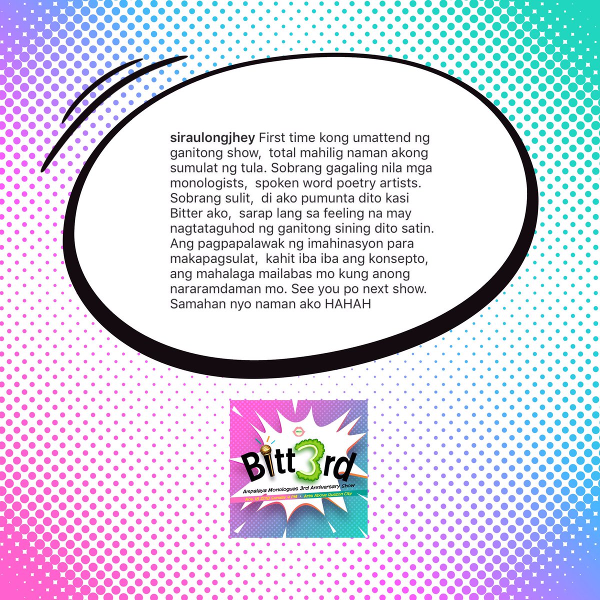 ampalayamnlgs's tweet photo. Don’t miss your last chance to experience #bitt3rd! https://t.co/YcmQXBzOjM