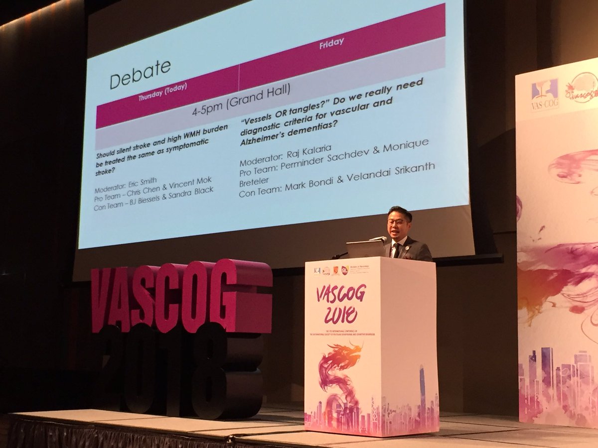 CUHKneurology's tweet photo. [#Highlight] CAN’T MISS!! #Debate on “Should silent #stroke and high #WMH burden be treated the same as symptomatic stroke?” 16:00 at Grand Hall. See you in a while! #VasCog2018 #EndDementiaTogether https://t.co/RXujpdeVvP