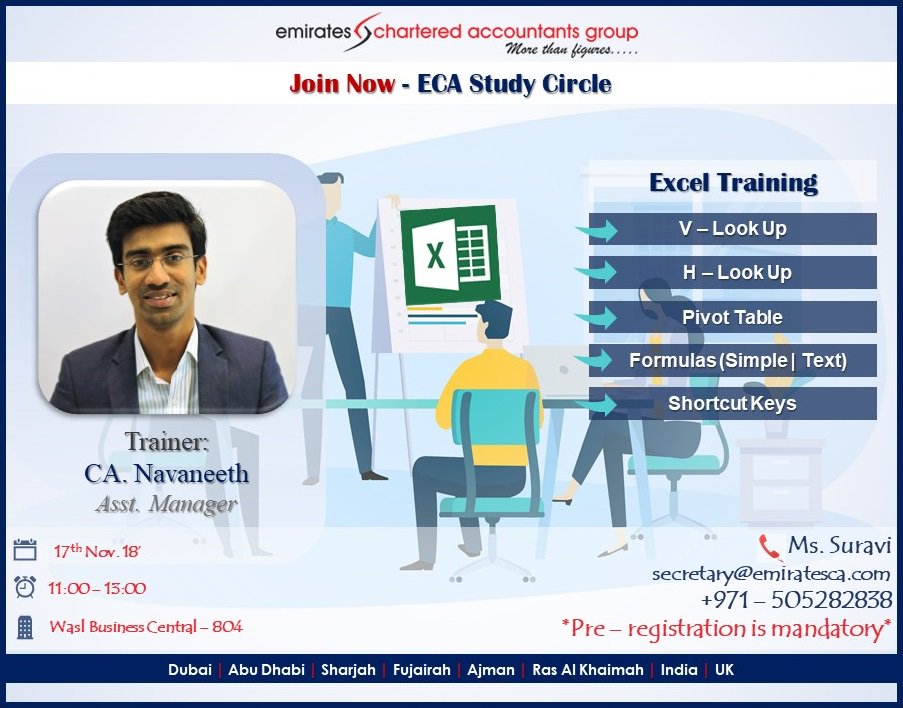 CLAEmirates's tweet photo. 🔊Join our ECA Study Circle now, it is open to all aspirant professionals. Excel Training 👨🏫with CA. Navaneeth M📍Pre-registration is mandatory📍
#emiratesca #accountants #study #knowledge #work #office #training #usingexcel #uae https://t.co/BfcSKBtz0G
