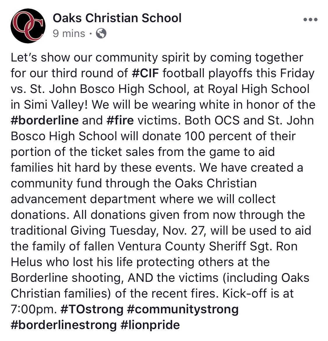 @TheAcornSports @TheAcornSports @Tarek_Fattal @vcspreps @latsondheimer @oclionsfootball #tostrong #BorderlineStrong #communitystrong #ocs #lionpride