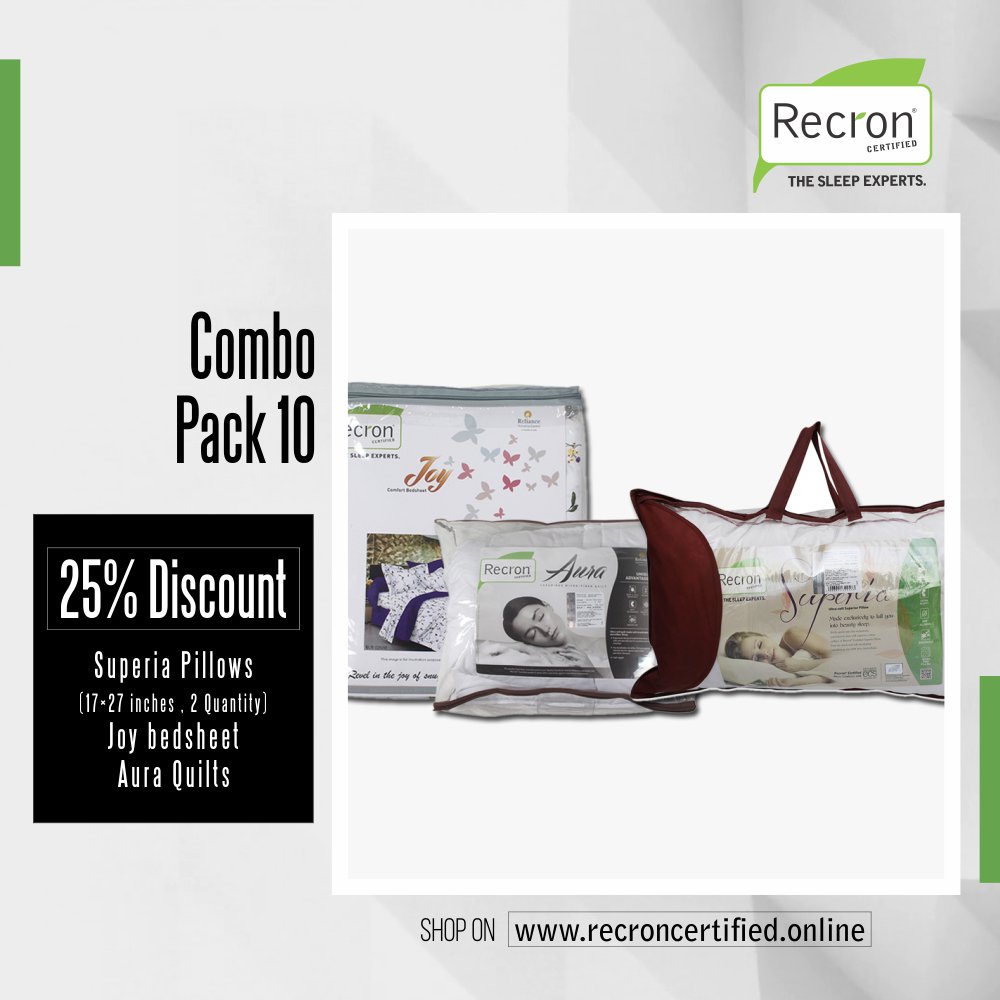 Save 20% On All Products
Shop Online - recroncertified.online         
Mattresses | Pillows | Bolsters | Bed sheets | Quilts | Cushions | Travel Pillows | Baby Beds
#recroncertified #recron #thesleepexperts