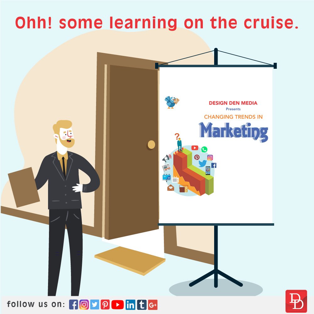 DesignDenMedia's tweet image. After an extensive festival and holiday season, we start our voyage again surfing the sea of marketing. Come and join us for an enjoyable episode on “Evolution of Marketing” here over next 3 weeks.
Visit our website:- designden.in
#evolution #marketing #designdencruise