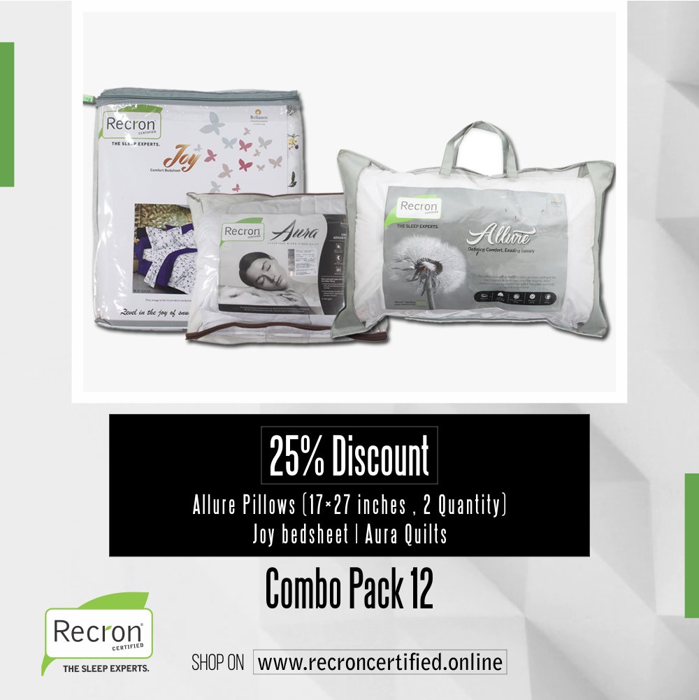 Save 20% On All Products
Shop Online - recroncertified.online         
Mattresses | Pillows | Bolsters | Bed sheets | Quilts | Cushions | Travel Pillows | Baby Beds
#recroncertified #recron #thesleepexperts