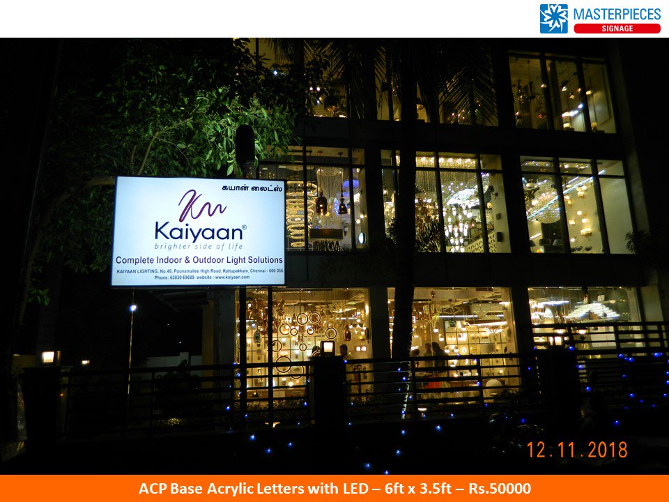 VantageOutdoor's tweet photo. ACP Base #Acrylic #Letters with #LED #Sign installed for Kaiyaan Lights #Chennai
For all your #signage requirements, you can simply 𝐂𝐚𝐥𝐥 : 044-26213757 or 𝐕𝐢𝐬𝐢𝐭 :https://t.co/W7DRaxthAY or  𝐌𝐚𝐢𝐥 : masterpieces@vantage.co.in #acrylicsigns #ledsigns #acpsign https://t.co/1EXKW9JsDA