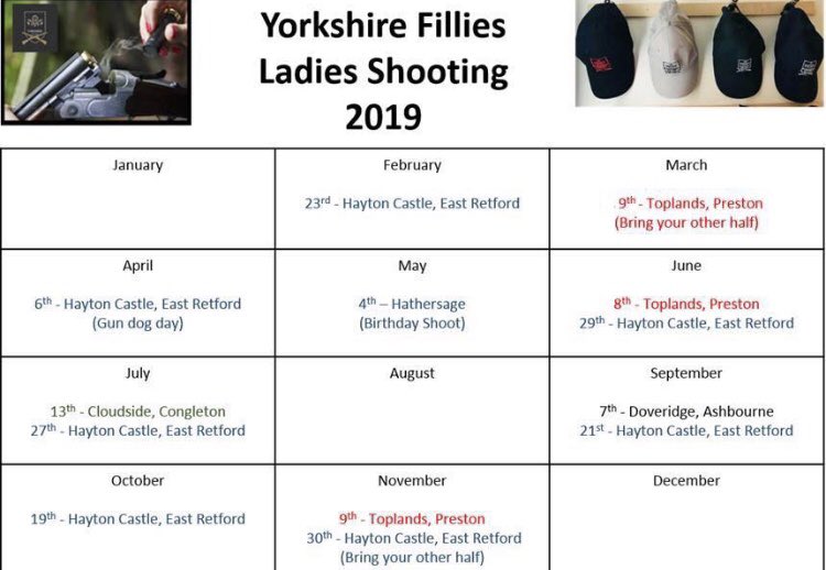 YorkshireFillie's tweet photo. Here are the dates of our 2019 events 😊 all are on our events page if you’d like to book to come along to a fab day of Shooting for all abilities xx https://t.co/TrhqemteGS