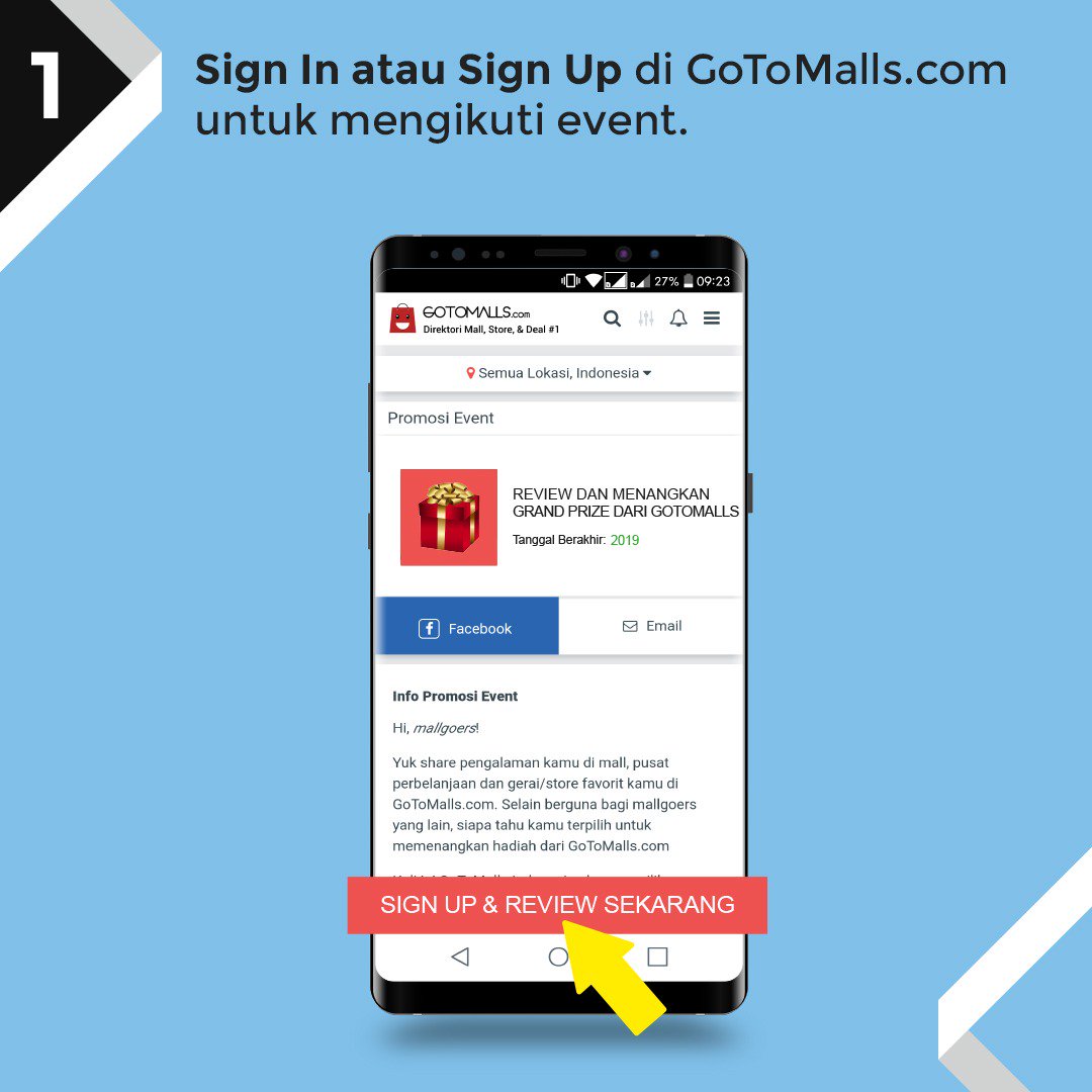 gotomalls's tweet photo. 🙋🙋‍♂️ Hi guys! Untuk ngebantu kamu yang mau ikutan event "Sign Up &amp; Review" Menangkan Samsung Galaxy Note9 dari #GoToMalls , kita udah siapin panduan praktis cara memberikan rating &amp; review yang tepat nih buat kamu!

Ayo disimak ya langkah-langkahnya 😉 #GotomallsEvent https://t.co/sR3qsPrSM0