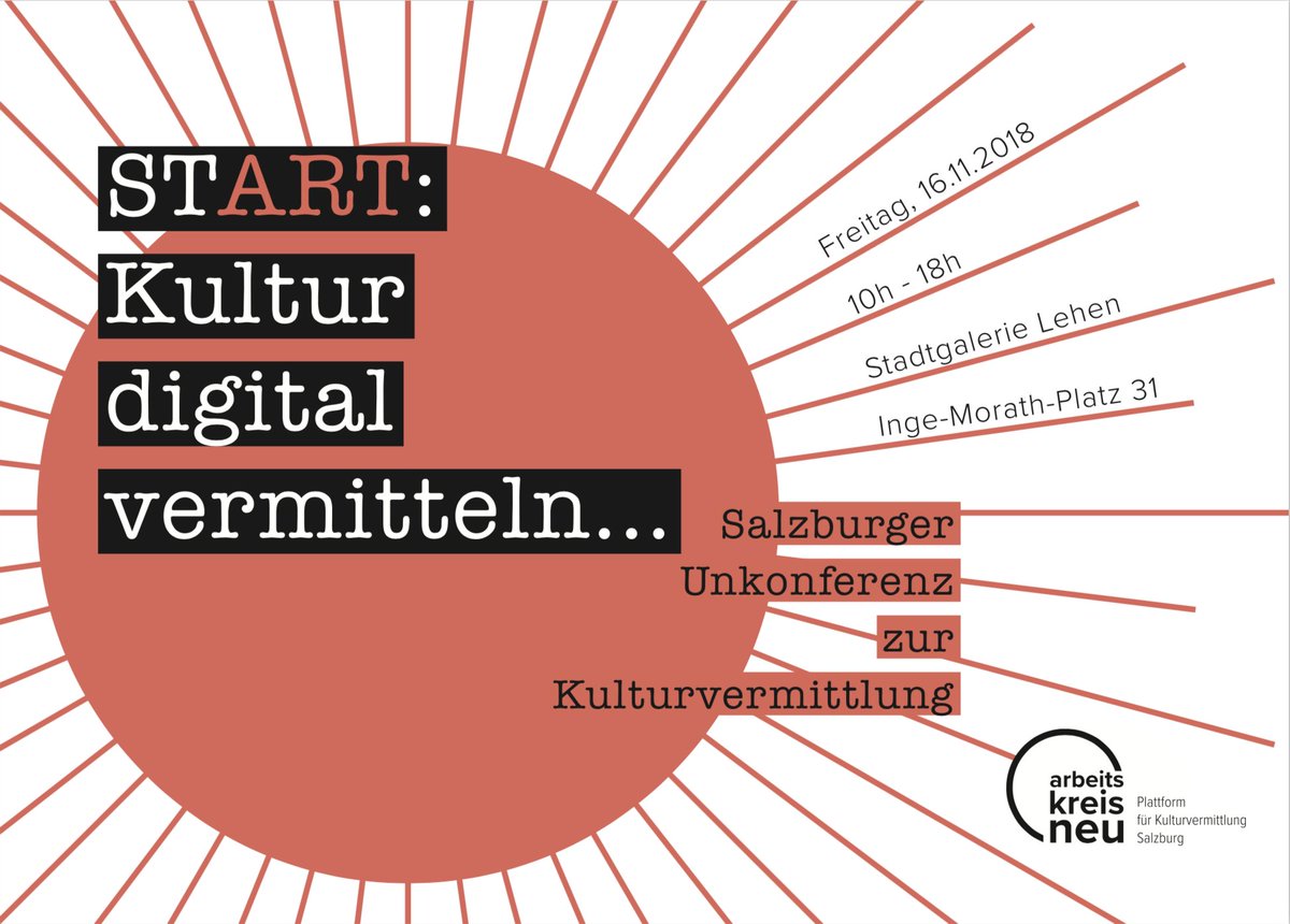arbeitskreisneu's tweet photo. Morgen, 16.11.2018 StARTcamp zur digitalen Kulturvermittlung. Mit Impulsen von @ineshaeufler @AnneAschenbrenn @kulturtussi #goldextra und @davidroethler Live ins Netz gestreamt: Interaktive Live-Übertragung https://t.co/S4itn1bAJq #kuldigsbg #arbeitskreisneu #startkultursbg https://t.co/XhOXosiaGI