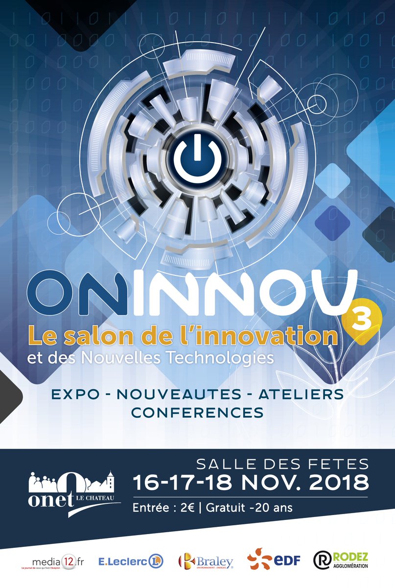 C'est ce vendredi à 14h00 que le salon ON'INNOV 3 ouvrira ses portes à Onet-le-Château. Retrouvez sur la page Facebook de l'évènement les innovations que vous pourrez découvrir du 16 au 18 nov. ! bit.ly/2K7N9by
#salledesfetesonet #saloninnovation #onetavance