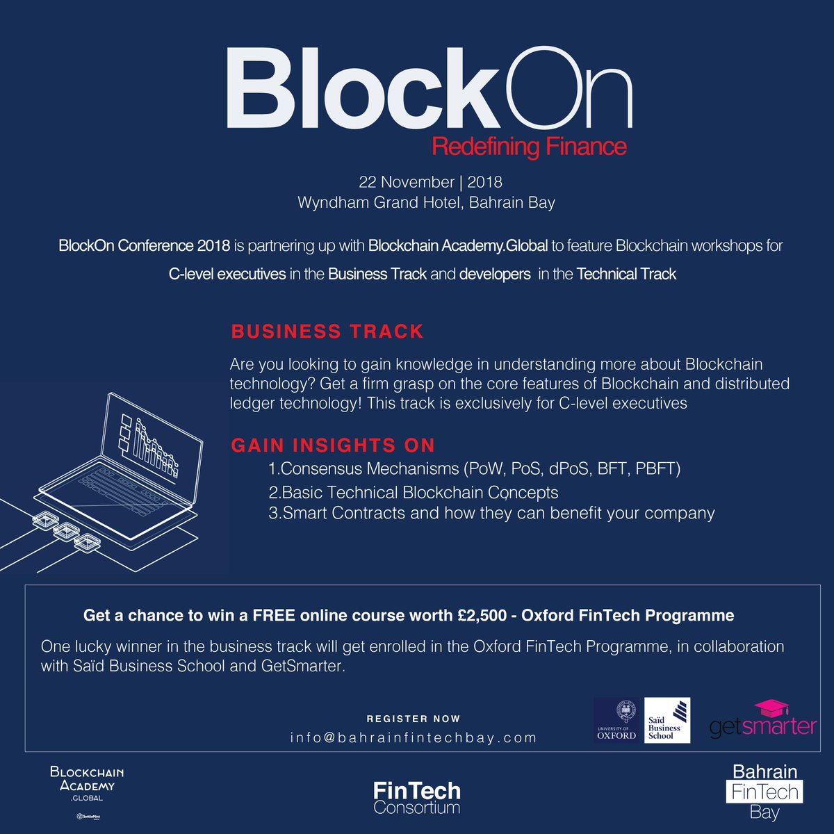 FinTechBay's tweet photo. Get a firm grasp on the core features of #Blockchain and distributed ledger technology! This track is exclusively for C-level executives.
Book your seat now on:
info@bahrainfintechbay.com
#Bahrainfintechbay #fintechbay #fintech #blockonconf #blockon18 #fintasticbahrain https://t.co/iKh07RqHDo