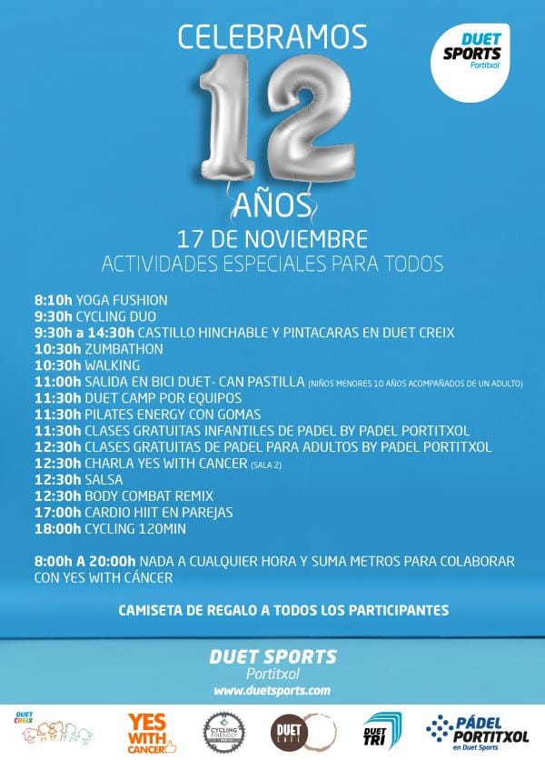 IakiMolina3's tweet photo. Gran vídeo de @yeswithcancer  explicando  todos los eventos de este sábado en el 12 Aniversario de Duets Sports  Portixol!!. Participa con nosotros!!
https://t.co/OMy7xAxSO6  
#cumpleañosduet 
#duetaddicted 
@yeswithcancer @duetsports @PalmaPadel @ElNegroSports 
🔝👌🥘 https://t.co/dMoGG4wIPU