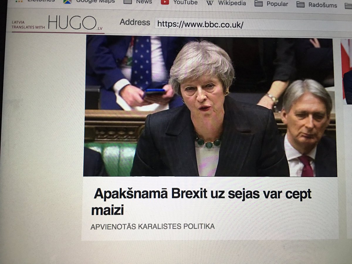 Garoza's tweet photo. Tildes mašīntulkojums spilgti ilustrē Lielbritānijas parlamentā notiekošo :) Original: May Faces Commons grilling over Brexit. https://t.co/lQKcGDQVsk