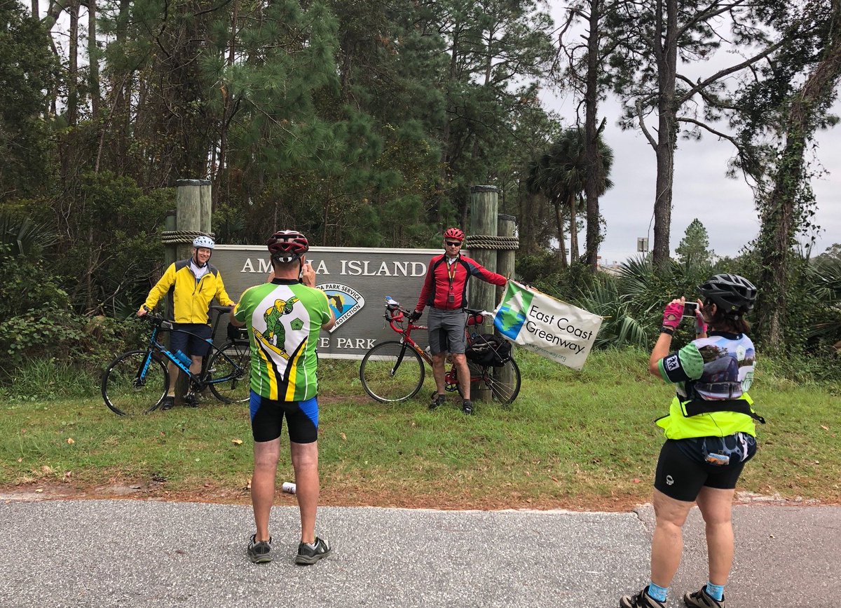 ECGreenway's tweet photo. For all East Coast Greenway friends suffering the early cold and precipitation further north, we're sorry, from the bottom of our hearts along the Greenway in Georgia and Florida this week. #WAY18 #biketouring https://t.co/4E4HklzkO7
