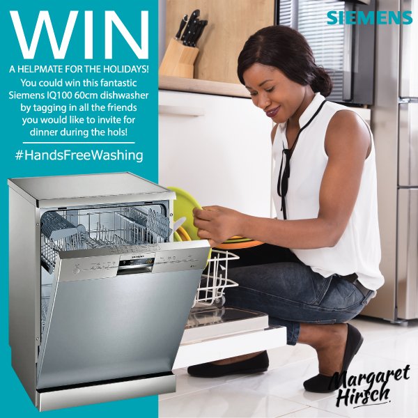 MargaretHirsch's tweet photo. With the holidays coming up, who want's to be doing dishes while you could be spending more time with your family? You could WIN this fantastic @SiemensHomeSA dishwasher from @HirschHomestore ! #MoreFamilyTime #PerfectSparkle

Visit https://t.co/FBieg3hPLL  to enter! https://t.co/0CN2r5lGfF