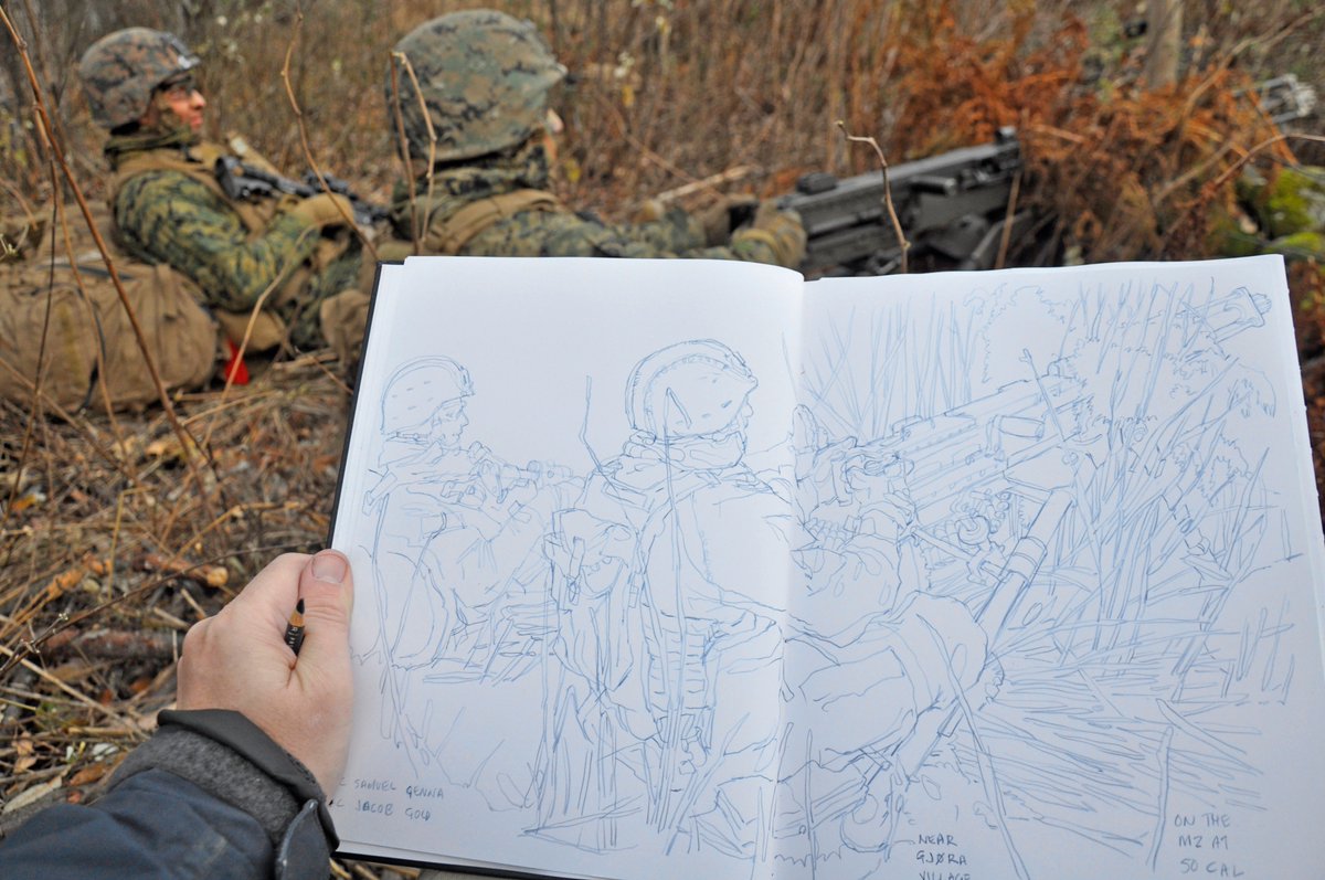 Oft asked - why don't you just take a photo? It is in the little details. 'Imagine if a real war broke out right now.' they said. #TridentJuncture2018 @USMCArchives @urbansketchers @24MEU @31stMeu @MarineMuseum @26MEU @editorreportage @NATOpress @CanadaNATO @USNATO @CanWarMuseum