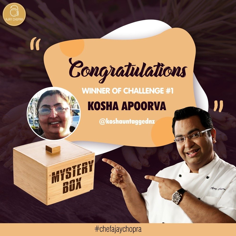 mchefajaychopra's tweet photo. The winner of the first 100K Mystery Box Challenge for Instagram is @koshauntagged, who made a Lemongrass Chutney with a whole, roasted garlic as her mystery ingredient! Thanks to everyone who participated! We'll be announcing the other winners soon.
#BigDaddyChef #ChefModeOn https://t.co/OGSaEjBenR