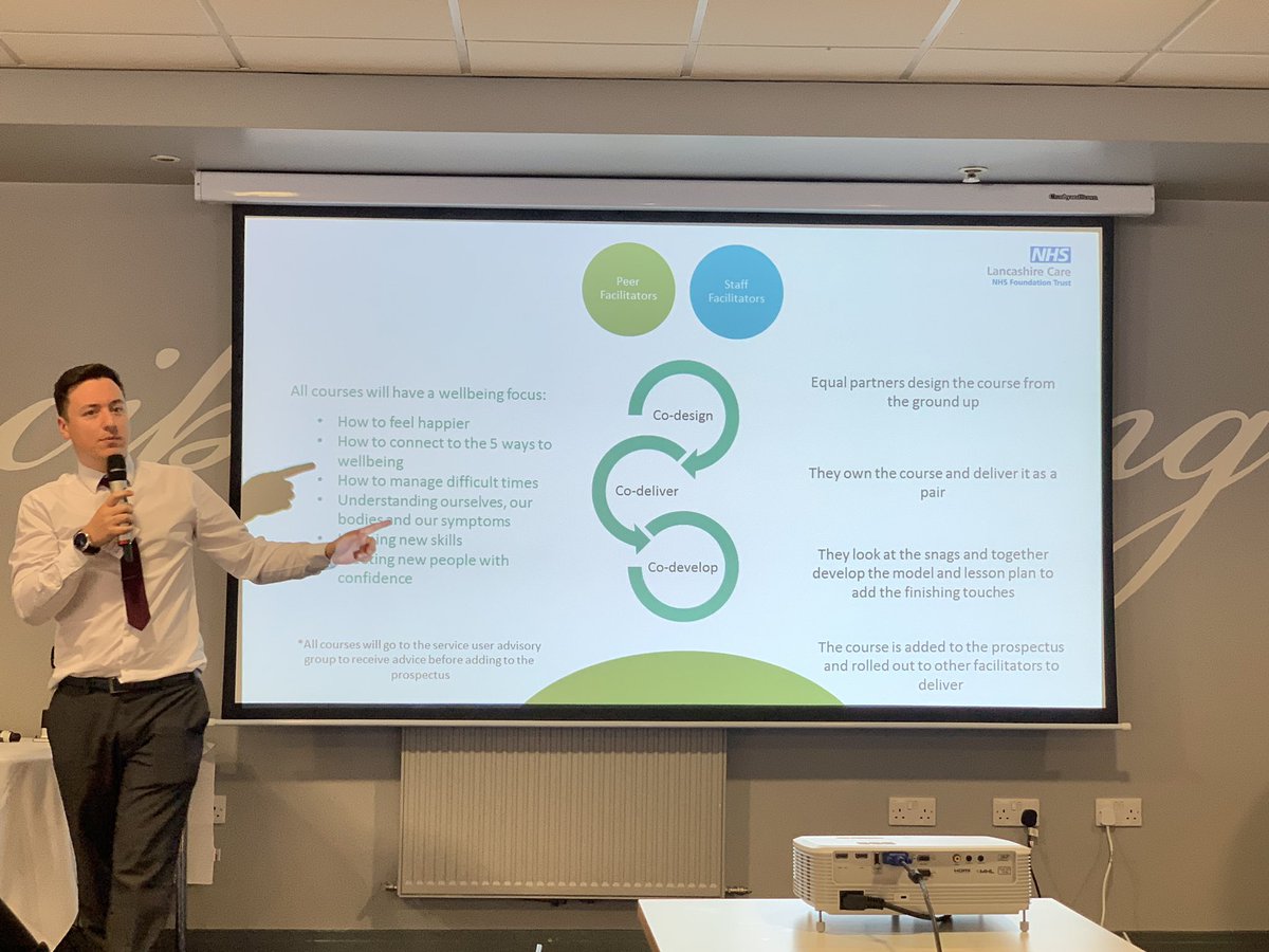 WeAreLSCFT's tweet photo. Exciting talk from @lewis_1608 about the #RecoveryCollege which is about working with patients to adapt our services to be flexible &amp; helping ppl to learn about their own symptoms &amp; how can they develop the skills to manage this &amp; live a fulfilled life! #LCFTPartnerships #OK2018 https://t.co/wQj0PFrIsV