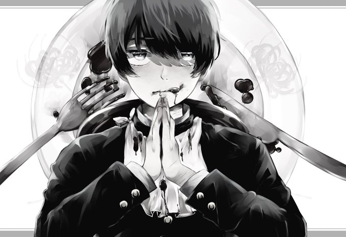 描いた絵をモノクロにしていくとかっこいいのtwitterイラスト作品