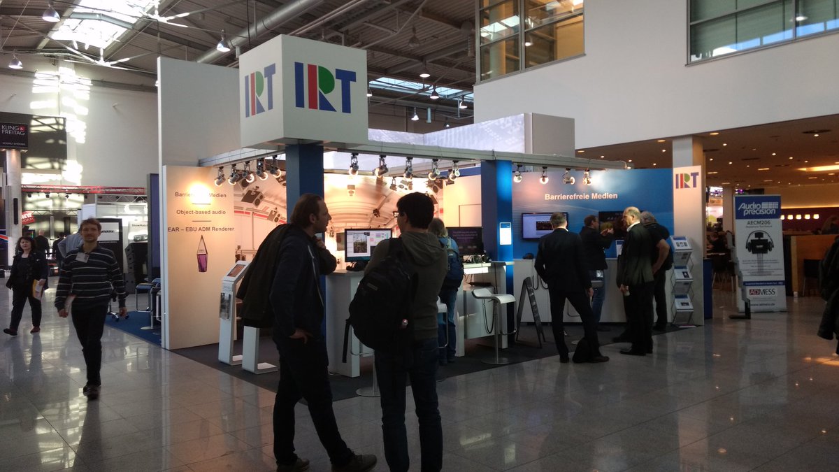 IRTpresse's tweet photo. Topics at our booth at #tmt30: #NextGenerationAudio, @EBU_Tech #ADM Renderer, barrier-free audio applications and speech intelligibility. https://t.co/nFnzjwHwAM