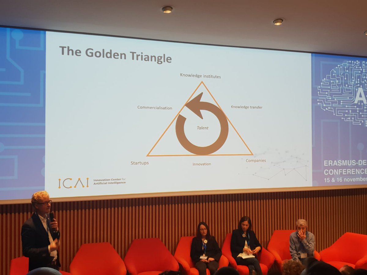 Artefact_BNL's tweet image. Talent is key in the further development of AI. It&apos;s crucial to keep good talent in Europe, and making sure that they don&apos;t move abroad. That&apos;s where The Golden Triangle comes in (pictured) #ErasmusDescartesConference #EDC18AI #AI
