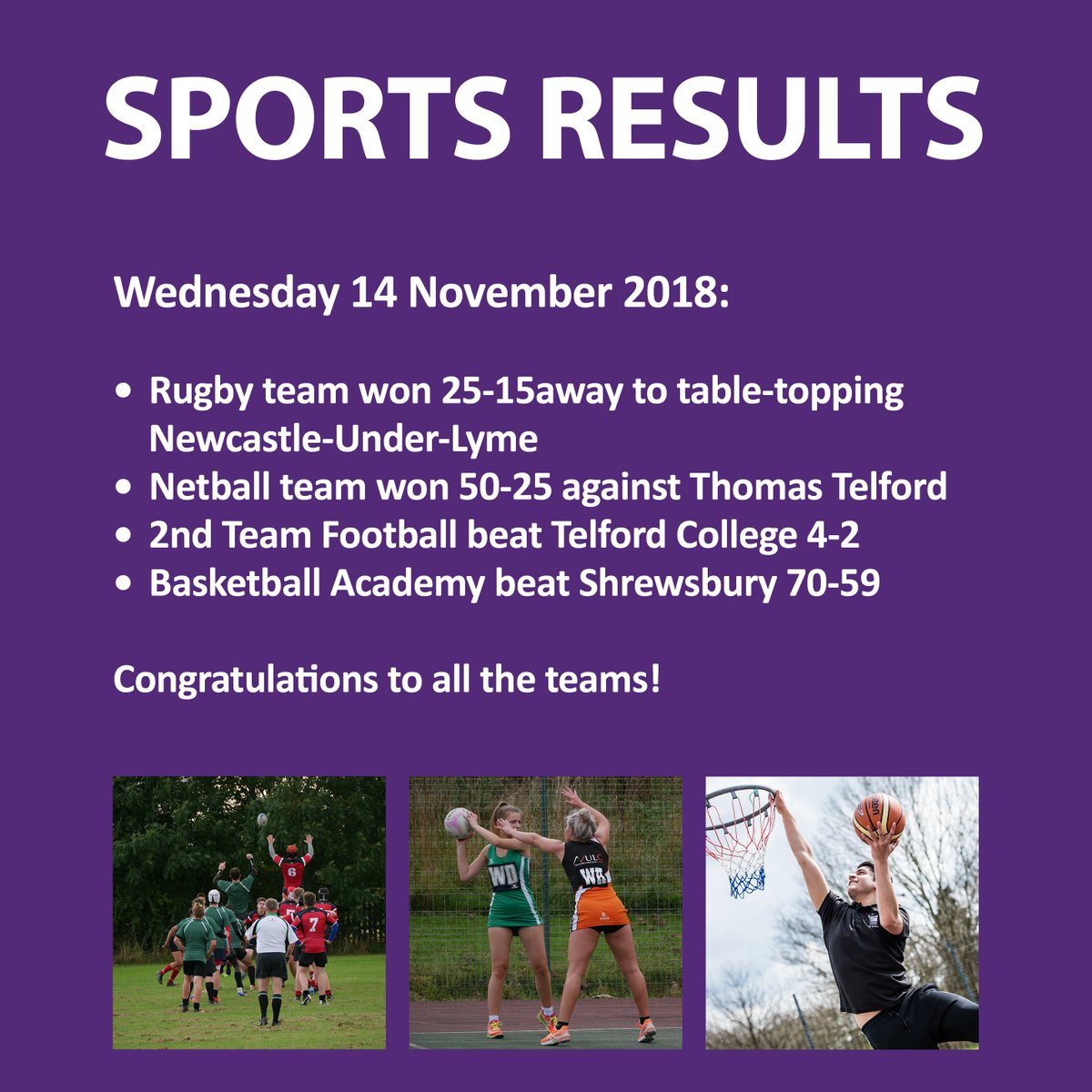 Following last week's success, there were another 4 victories for our sports teams yesterday - well done folks!