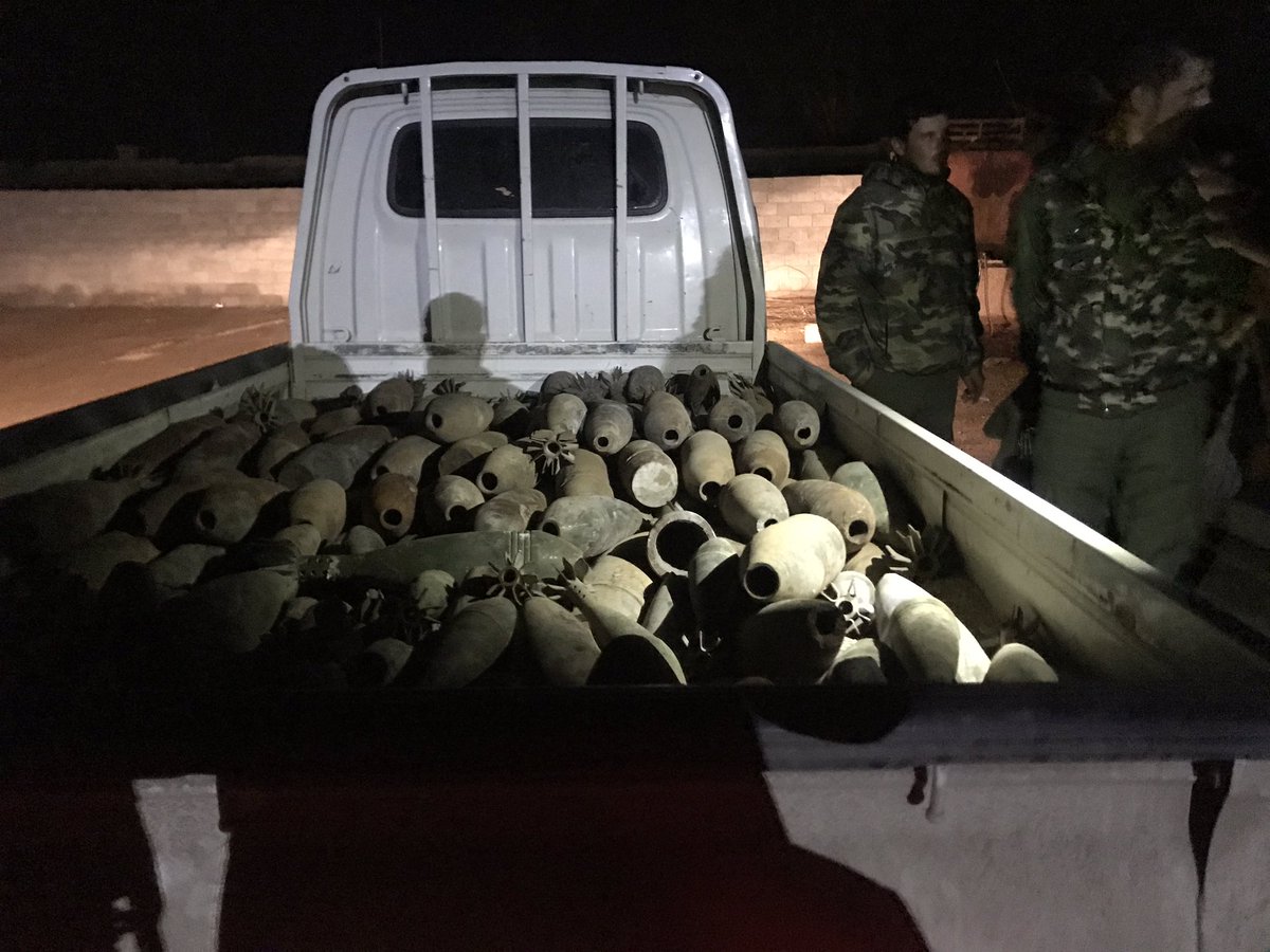 Mahmodshikhibra's tweet photo. Last night #Asaysh of #Busayrah #dier_ezzor  informed for some #mines at #Abu_hammam #elementary school, they detected eight ready to explode #EID. During searching they came across an #Isis warehouse of #mortar #shells, #hajin #syria #sdf https://t.co/NiGuJB0ij1