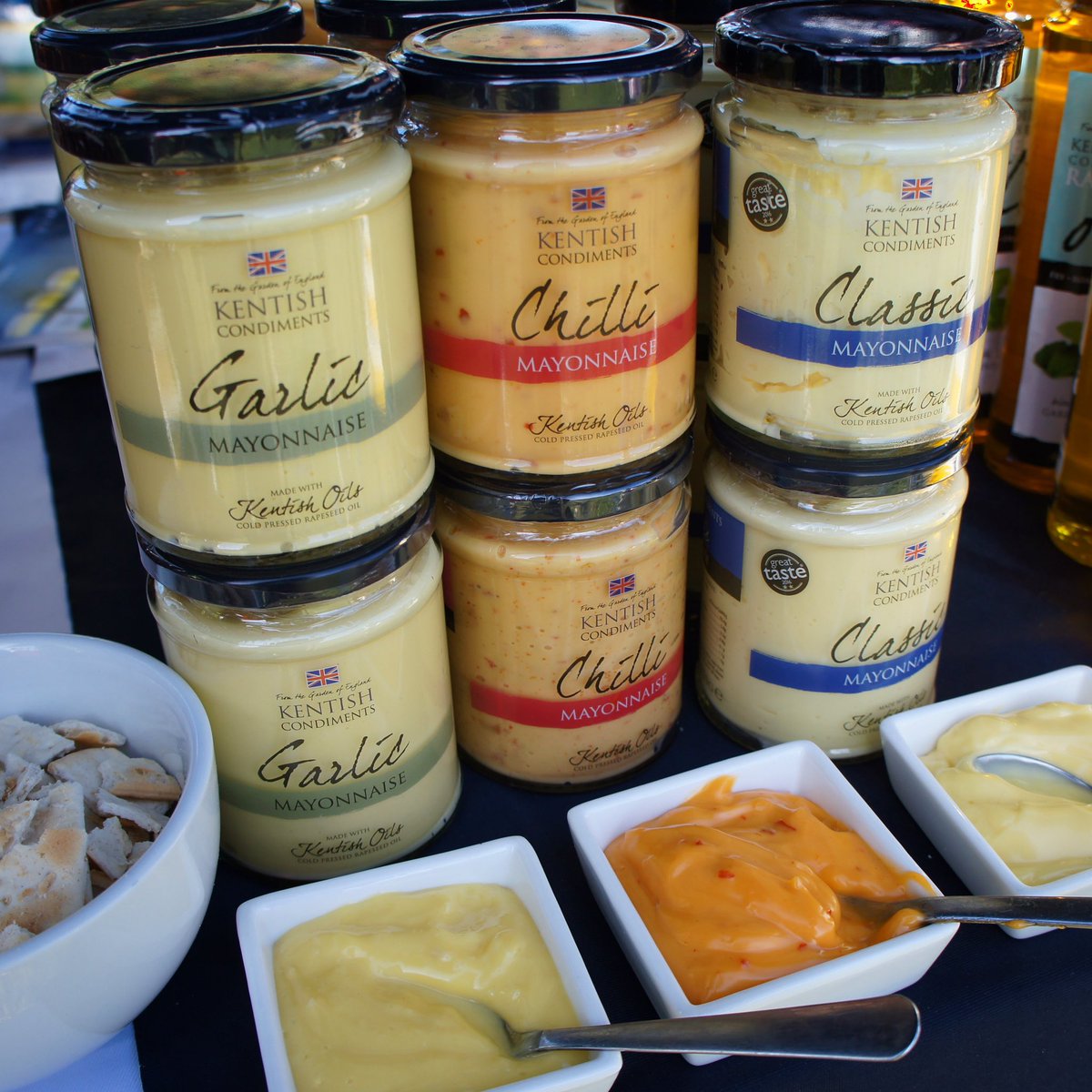 KentishOils's tweet photo. We’re @wealdentimes Mid-Winter Fair until Saturday with our full range of rapeseed oils, mayonnaises & dressings.
If you’re visiting, come and see us on stand Y42 (with @KentCrisps)
#wtfair #midwinterfair #christmasfair https://t.co/qbWIamDKGQ