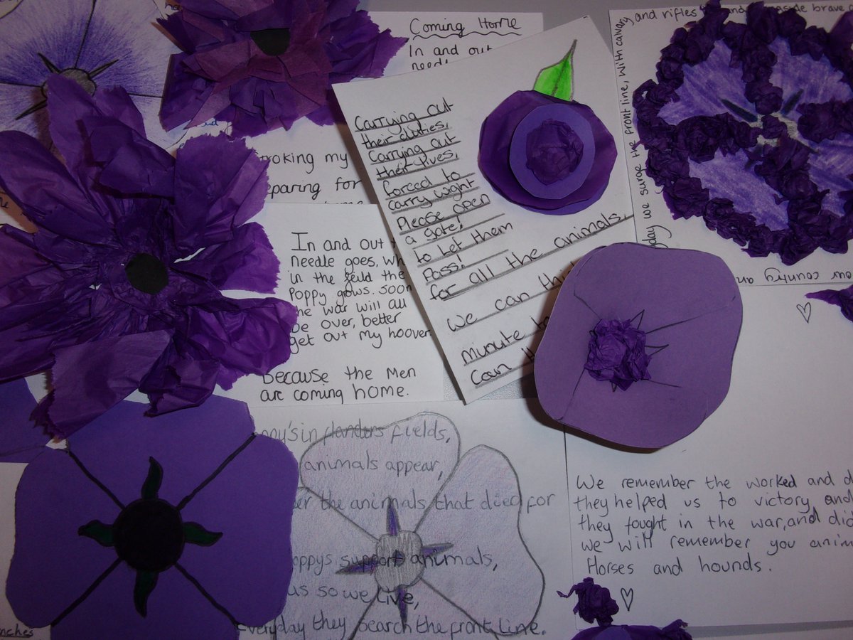 CastleRockSch's tweet image. #Art students have created #PurplePoppy tributes to the many animals lost in service, and those that serve us today #MurphysArmy #LestWeForget #WW1 #WW2 #PurplePoppyCampaign #TheyAlsoServed 💜