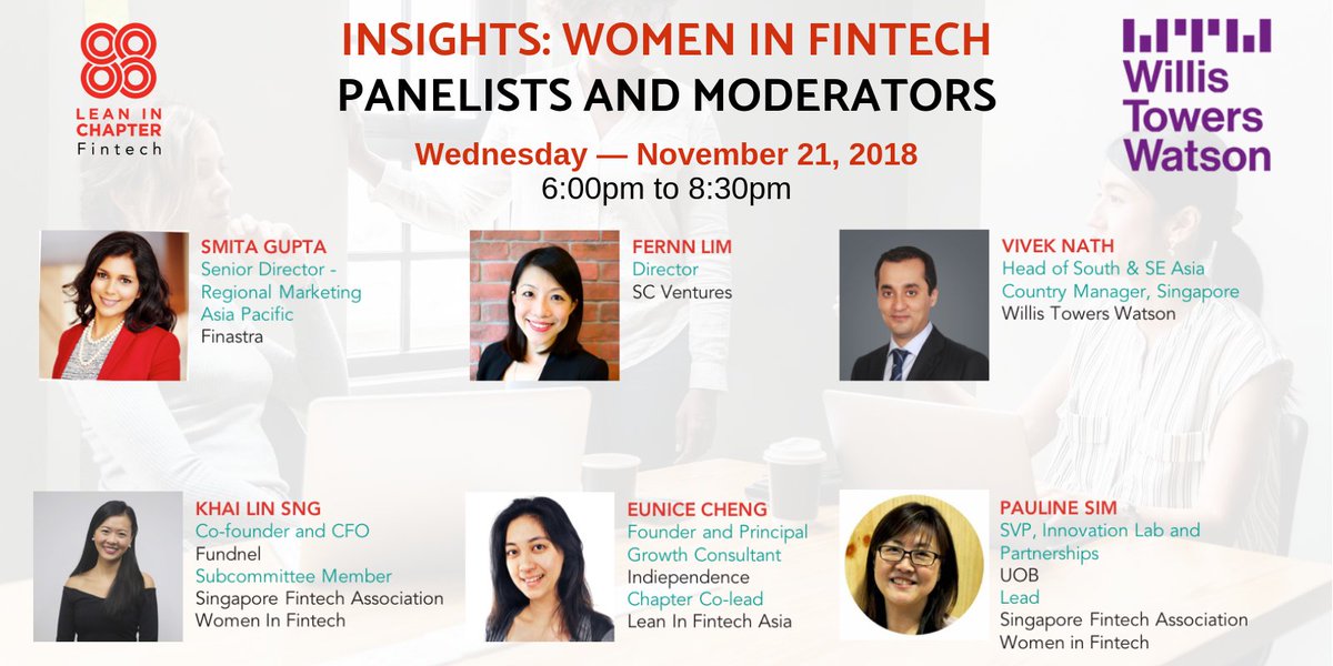 LeanInFintech's tweet photo. Join @LeanInFintech on Nov 21 at @WTWcorporate and hear from senior leaders in #fintech #innovation, #entrepreneurship and #marketing. There will be opportunities to engage closely with the community through our circle discussions as well!
Sign up at https://t.co/3V1asHRobT https://t.co/Yl83cRHZrq