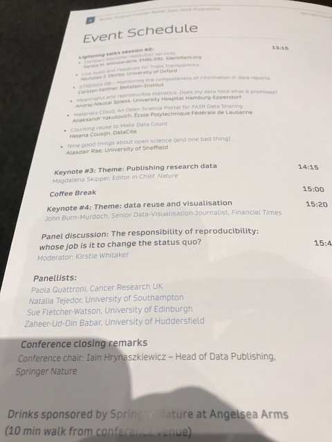 ZUDBabar's tweet photo. I had great panel discussion yesterday at Natural History Museum London "on the responsibility of data reproducibility" Better Science through Better Data Conference 2018,  @iainh_z  @SpringerNature @wellcometrust @kirstie_j
#scidata18 @CPPPRHUD   @editorjoppp @BioMedCentral https://t.co/8nGSpD7QAE