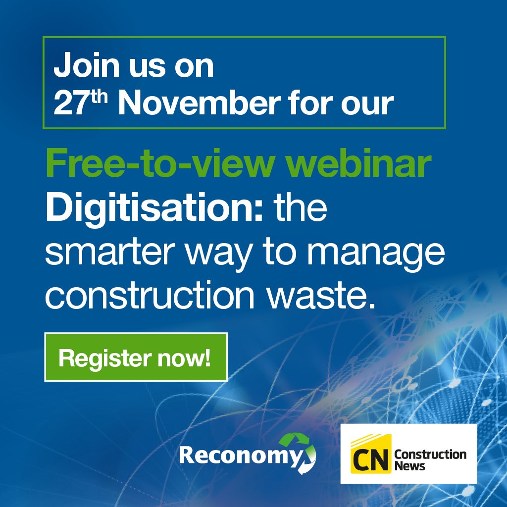 ReconomyNews's tweet photo. Less than 2 weeks to go until our first webinar on the subject of: 'digitalisation: the smarter way to manage construction waste'.  Click here to register: https://t.co/AuPTqwFCtA https://t.co/N8rsOUnJDs