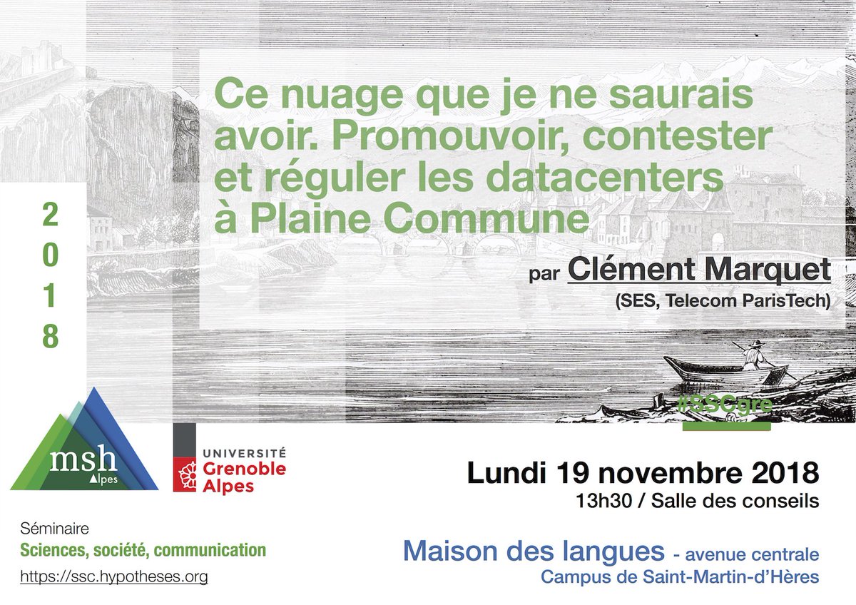 mchambru's tweet image. 🗓️ Lundi 19/11 à 13h30
5ème séance du séminaire @MSH_A / @UGrenobleAlpes "Sciences, société, communication" autour des datacenters et de leurs enjeux avec Clément Marquet (@TelecomPTech)
￼↪️ echosciences-grenoble.fr/communautes/hu…
#⃣￼ A suivre via #SSCgre
#HumagoraGre #CSTgre