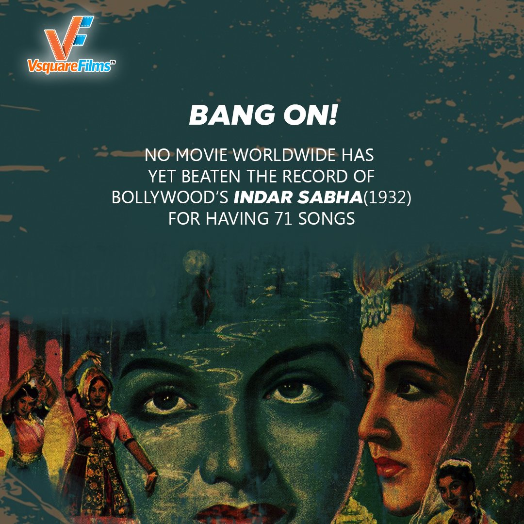 VsquareF's tweet photo. 1932 release Indra Sabha is an only film that had 71 songs, till date. Based on a play written by Sayed Aga Hasan Amanat the film had two singers Master Nissar and Jehanara Kajjan.
#vsquarefilms #worldrecord #masternissar #jehanarakajjan https://t.co/c1kRfqT6Ox