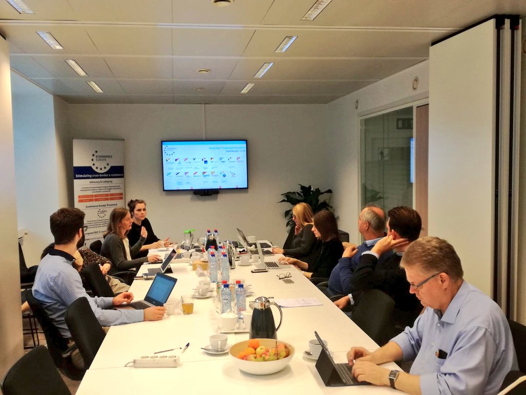 Ecommerce_EU's tweet photo. Last day of meeting for @Ecommerce_EU! We started this morning with the #Trustmark Working Committee. On the agenda we have an update on the cooperation with @WeeeEurope & @Flustix_Siegel as well as many exciting projects for the #CyberWeek. #EcomTrust #ecommerce https://t.co/gsDrFdS2yk