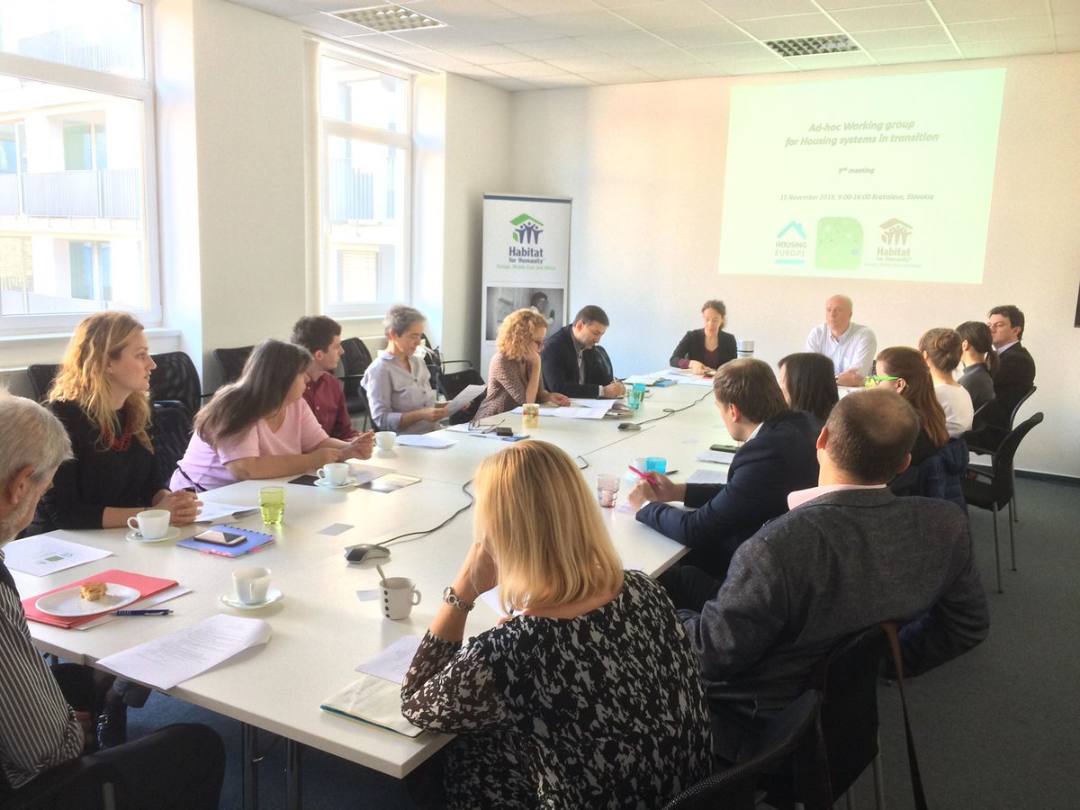 2nd meeting of the year for our group in support of countries with #housing systems in transition. Warm thanks to our partner @HabitatEMEA for hosting in their office in #Bratislava. The day starts with some welcome words by Torre Nelson, Area Vice President #housingpost2020