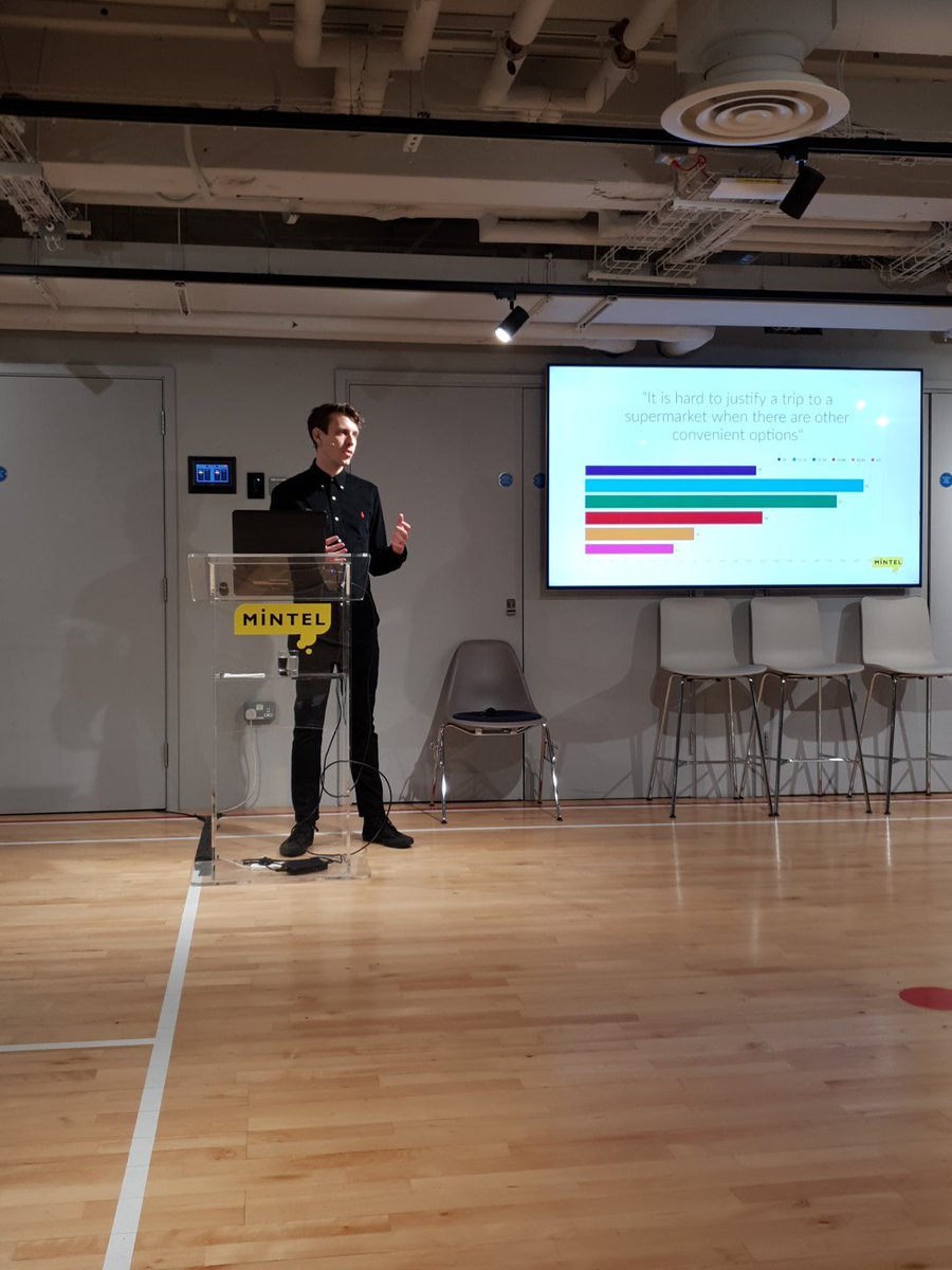 Toby_Mintel's tweet photo. Nick Carroll linking Deliveroo, commuting, plastic and (somehow) Guess Who to the evolution of the grocery market at our #Mintelbite event. https://t.co/lKZaeGKNen