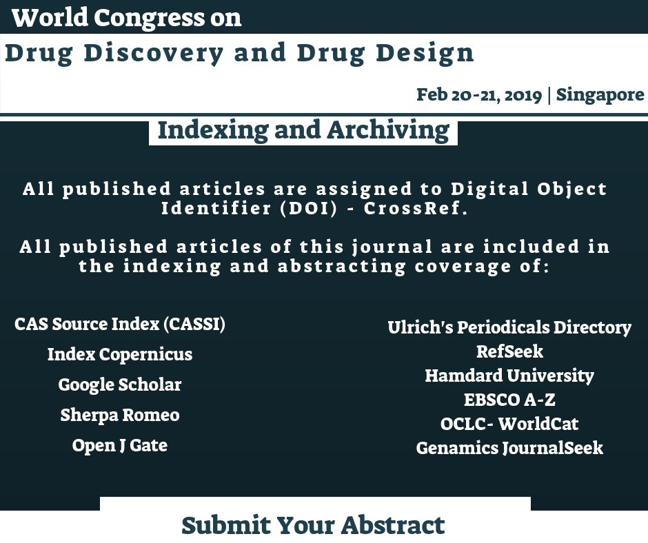 analytika2018's tweet photo. Join us #World_Congress on #Drug_Discovery and #Drug_Design #February 20-21, 2019 #Singapore.
#Indexing #Archiving  #CAS_Source_Index(CASSI)  #Index_Copernicus #Google_Scholar
Submit Your Abstract : https://t.co/5djWtsnDK9 
Contact us : drugdiscovery@conferencesseries.org https://t.co/iB05bCzuAe