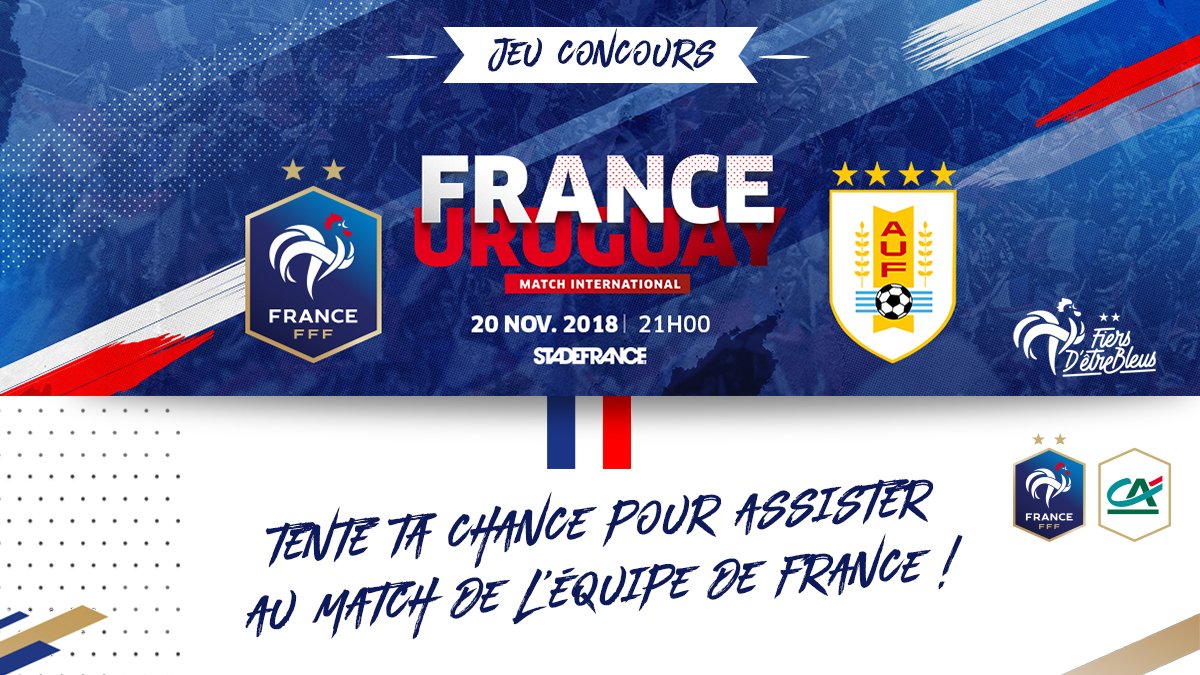 tousuncotefoot's tweet photo. ⚽️ [JEU CONCOURS] ⚽️
RT ce post et tente d'assister au prochain match de l'@equipedefrance le mardi 20/11 prochain à 21h au Stade de France 
3X2 places à gagner
Bonne chance 😎
TAS le 16/11 https://t.co/m9wpIACvII