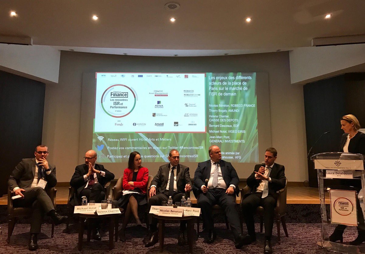 #RencontresISR Option Finance : 1ere table ronde sur « Les enjeux des acteurs de la place de Paris sur le marché de l’ISR de demain » avec Jean Marc Pont de @Generali_Inv_FR