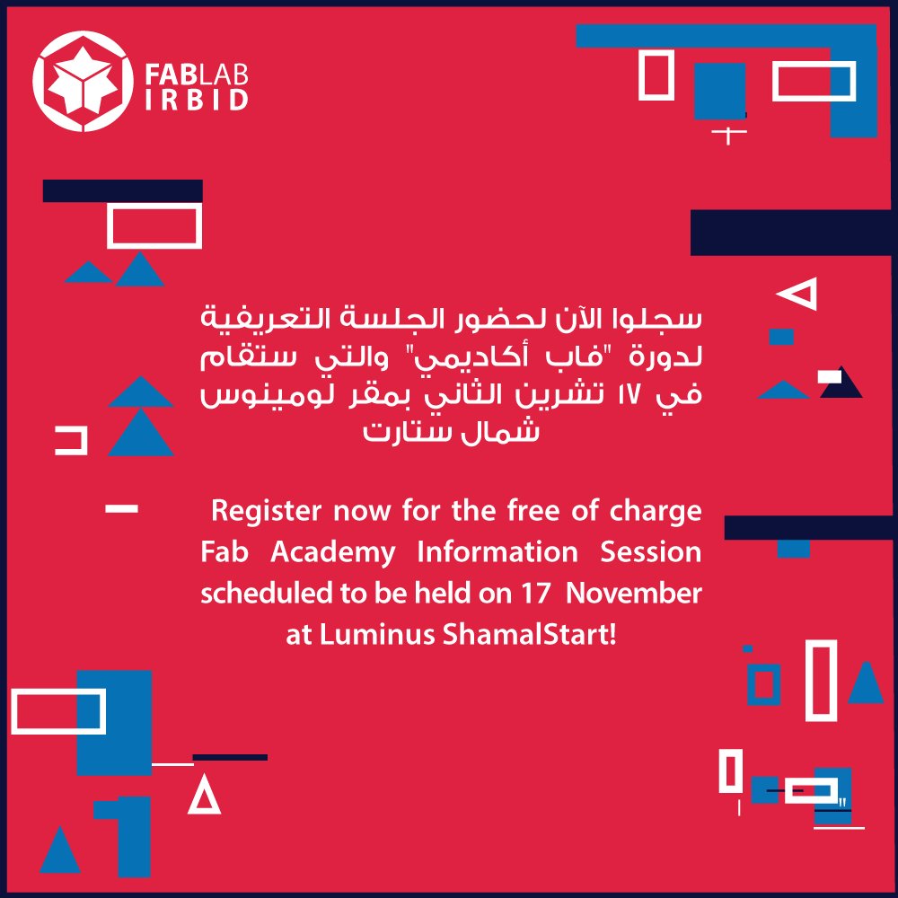 ZINCJordan's tweet photo. لديكم أي استفسارات بخصوص دورة "فاب أكاديمي" لعام 2019؟🤔
يمكنكم الاطلاع على تفاصيل الدورة والتسجيل، من خلال الرابط التالي:
📎 https://t.co/iWQwXswt7t
لحضور الجلسة التعريفية المجانية التي ستقام يوم السبت 17 تشرين الثاني بمقر لومينوس شمال ستارت.
#ZINCSS https://t.co/4pxwhK1Azj