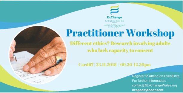 VickyLShepherd's tweet photo. Really looking forward to hosting @CASCADEresearch @exchangewales practioner workshop next week on 'Different ethics? Research involving adults who lack capacity to consent' and talking about some findings from my research #CapacityToConsent @CTRCardiffUni @PRIMECentre https://t.co/J3M6kddeAV