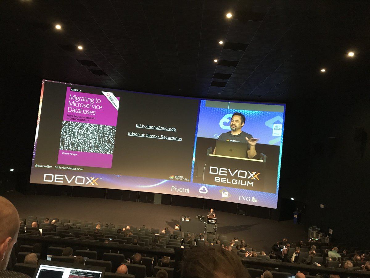 cbjerg's tweet photo. Kubernetes with @burrsutter at #Devoxx. Where’s my T-shirt though https://t.co/LGkWk4AKEG