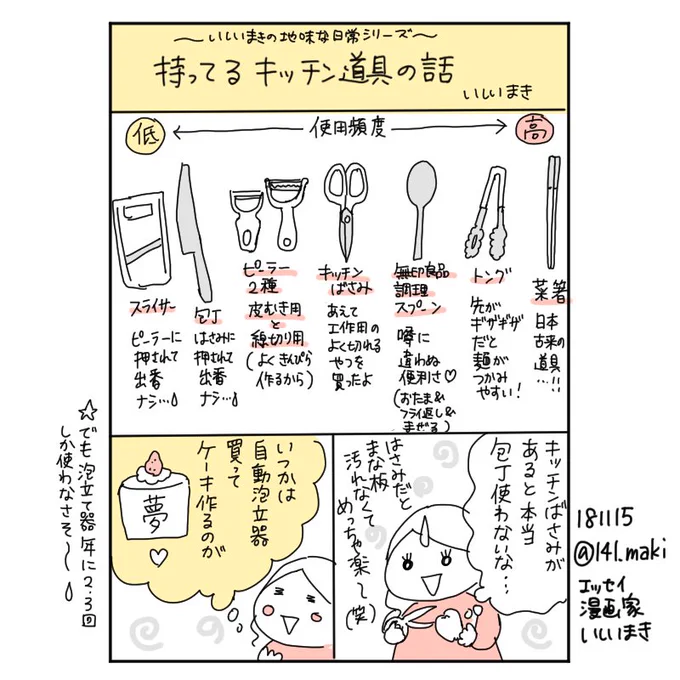 いしいまきの地味な日常シリーズ
【漫画】持ってるキッチン道具の話 