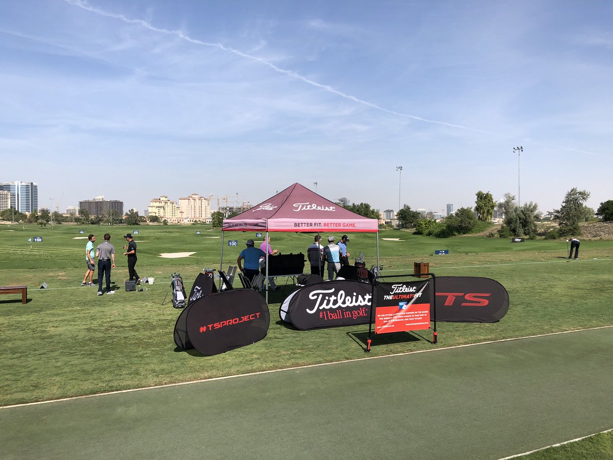 TitleistEurope's tweet photo. Another #UltimateFit Event taking place today @jumeirah.golf on the worldโs biggest stage @europeantour @dpwtc. Some very happy competition winners getting the chance to hit balls next to the best players in the world. #TeamTitleist https://t.co/aAJEbJHRAV